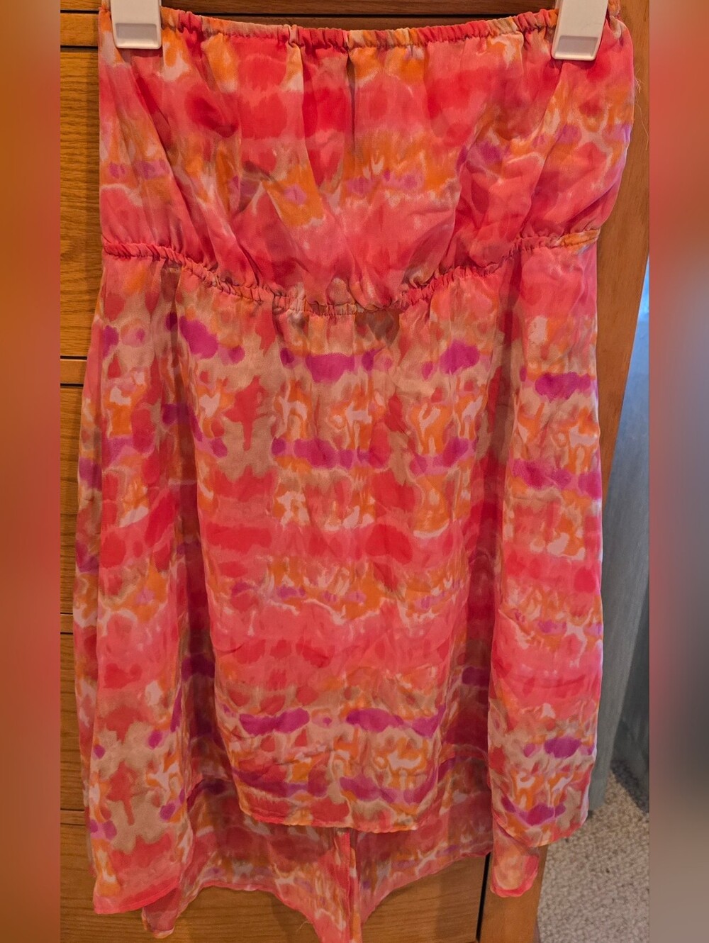 Vibrant Pink Orange Watercolor Print Dress, Junior's S